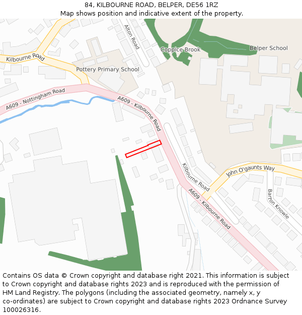 84, KILBOURNE ROAD, BELPER, DE56 1RZ: Location map and indicative extent of plot