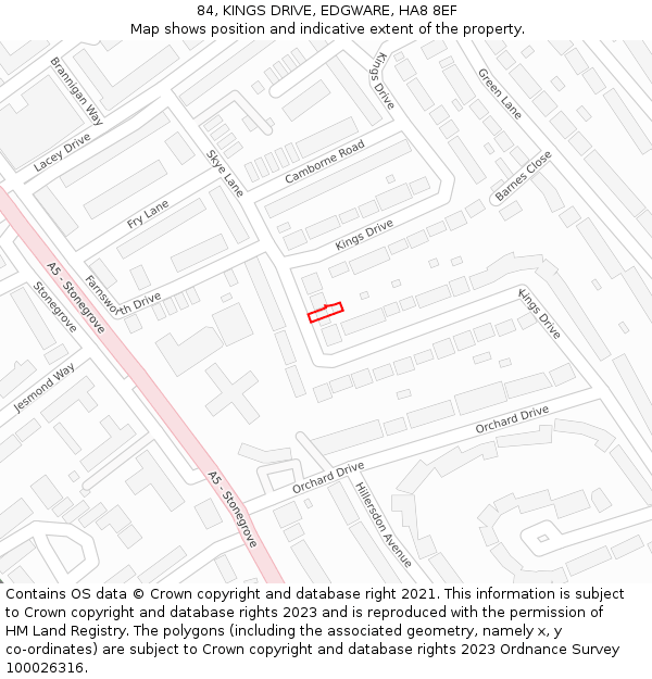 84, KINGS DRIVE, EDGWARE, HA8 8EF: Location map and indicative extent of plot