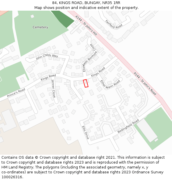 84, KINGS ROAD, BUNGAY, NR35 1RR: Location map and indicative extent of plot