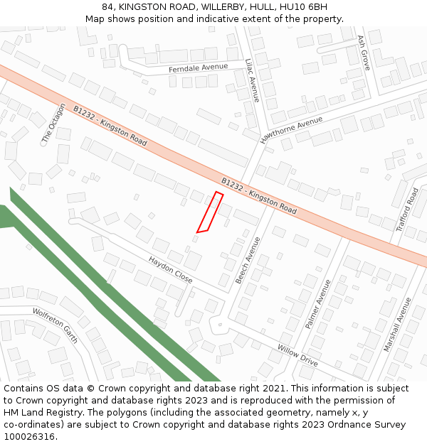84, KINGSTON ROAD, WILLERBY, HULL, HU10 6BH: Location map and indicative extent of plot