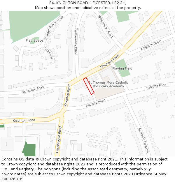 84, KNIGHTON ROAD, LEICESTER, LE2 3HJ: Location map and indicative extent of plot