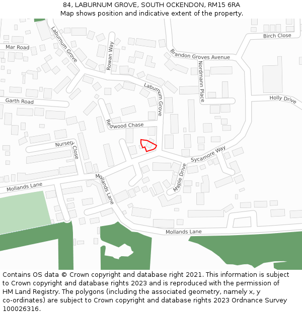 84, LABURNUM GROVE, SOUTH OCKENDON, RM15 6RA: Location map and indicative extent of plot