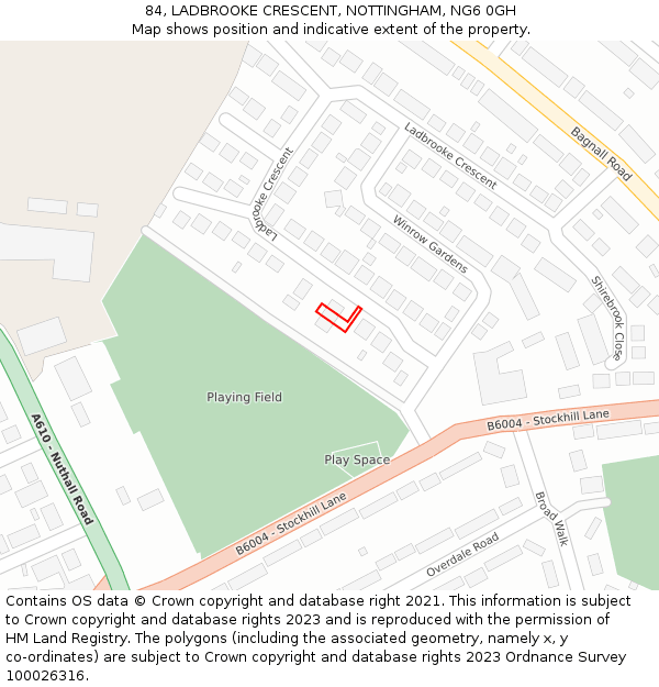 84, LADBROOKE CRESCENT, NOTTINGHAM, NG6 0GH: Location map and indicative extent of plot