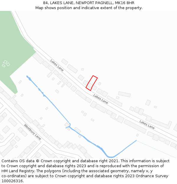 84, LAKES LANE, NEWPORT PAGNELL, MK16 8HR: Location map and indicative extent of plot