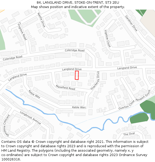84, LANGLAND DRIVE, STOKE-ON-TRENT, ST3 2EU: Location map and indicative extent of plot