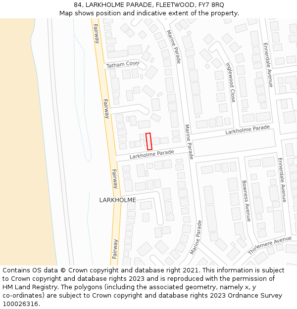 84, LARKHOLME PARADE, FLEETWOOD, FY7 8RQ: Location map and indicative extent of plot