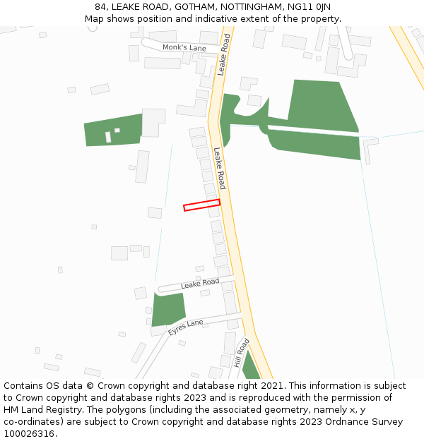 84, LEAKE ROAD, GOTHAM, NOTTINGHAM, NG11 0JN: Location map and indicative extent of plot