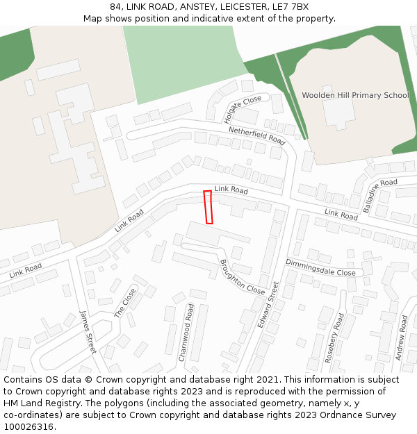 84, LINK ROAD, ANSTEY, LEICESTER, LE7 7BX: Location map and indicative extent of plot