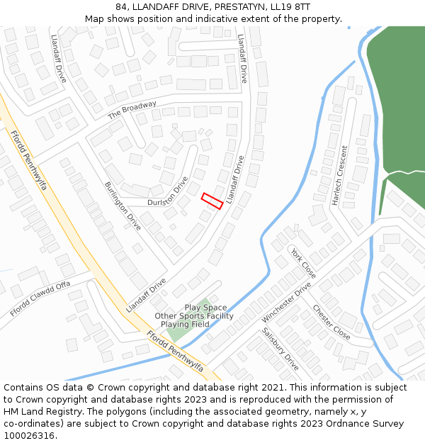 84, LLANDAFF DRIVE, PRESTATYN, LL19 8TT: Location map and indicative extent of plot