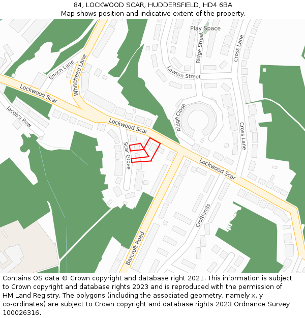 84, LOCKWOOD SCAR, HUDDERSFIELD, HD4 6BA: Location map and indicative extent of plot