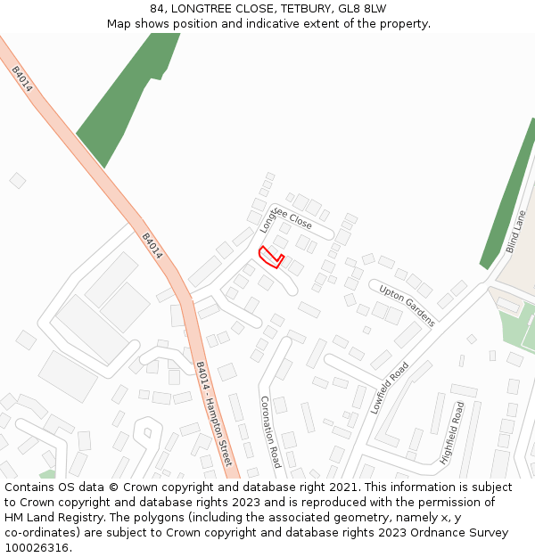 84, LONGTREE CLOSE, TETBURY, GL8 8LW: Location map and indicative extent of plot