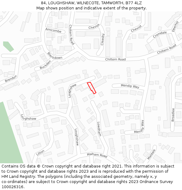 84, LOUGHSHAW, WILNECOTE, TAMWORTH, B77 4LZ: Location map and indicative extent of plot