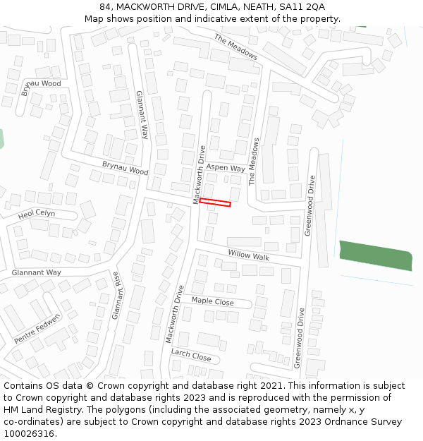 84, MACKWORTH DRIVE, CIMLA, NEATH, SA11 2QA: Location map and indicative extent of plot