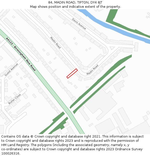 84, MADIN ROAD, TIPTON, DY4 8JT: Location map and indicative extent of plot