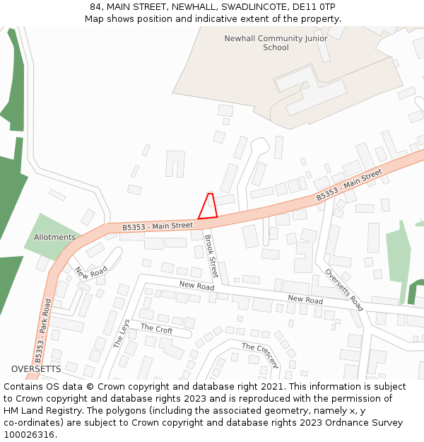 84, MAIN STREET, NEWHALL, SWADLINCOTE, DE11 0TP: Location map and indicative extent of plot