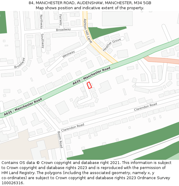 84, MANCHESTER ROAD, AUDENSHAW, MANCHESTER, M34 5GB: Location map and indicative extent of plot