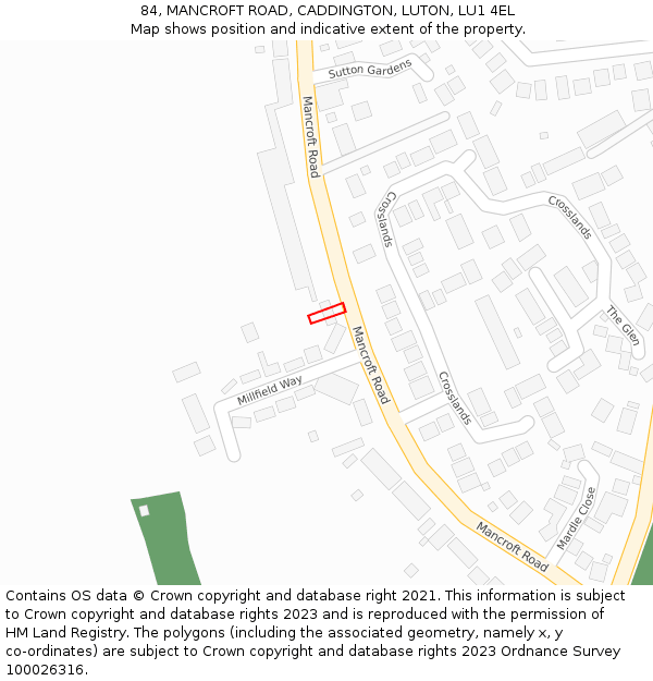 84, MANCROFT ROAD, CADDINGTON, LUTON, LU1 4EL: Location map and indicative extent of plot