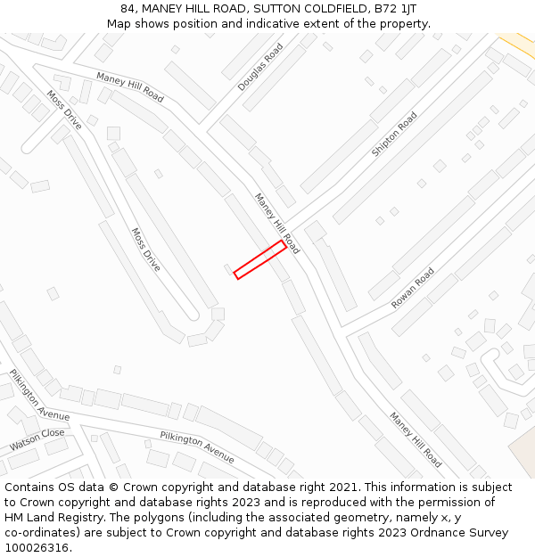 84, MANEY HILL ROAD, SUTTON COLDFIELD, B72 1JT: Location map and indicative extent of plot