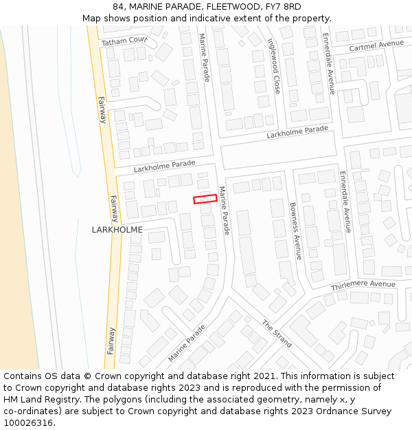 84, MARINE PARADE, FLEETWOOD, FY7 8RD: Location map and indicative extent of plot