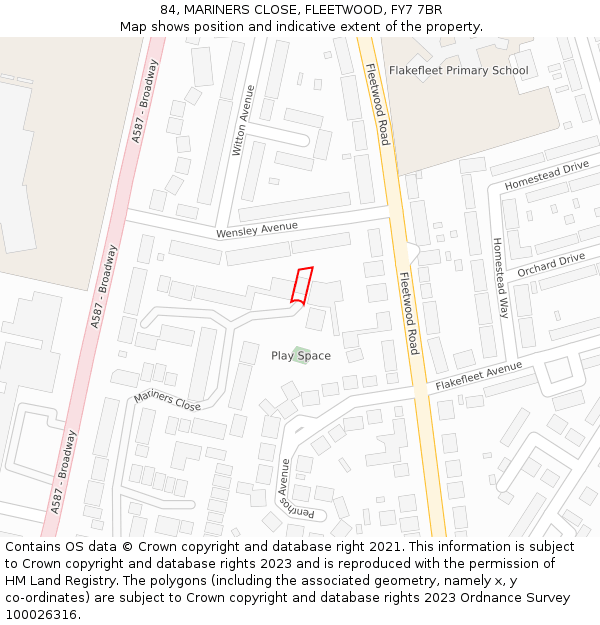 84, MARINERS CLOSE, FLEETWOOD, FY7 7BR: Location map and indicative extent of plot