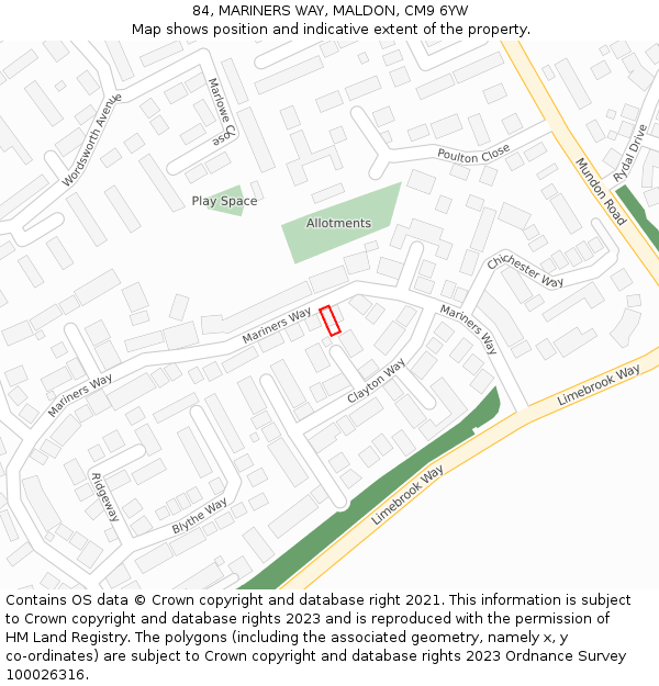 84, MARINERS WAY, MALDON, CM9 6YW: Location map and indicative extent of plot