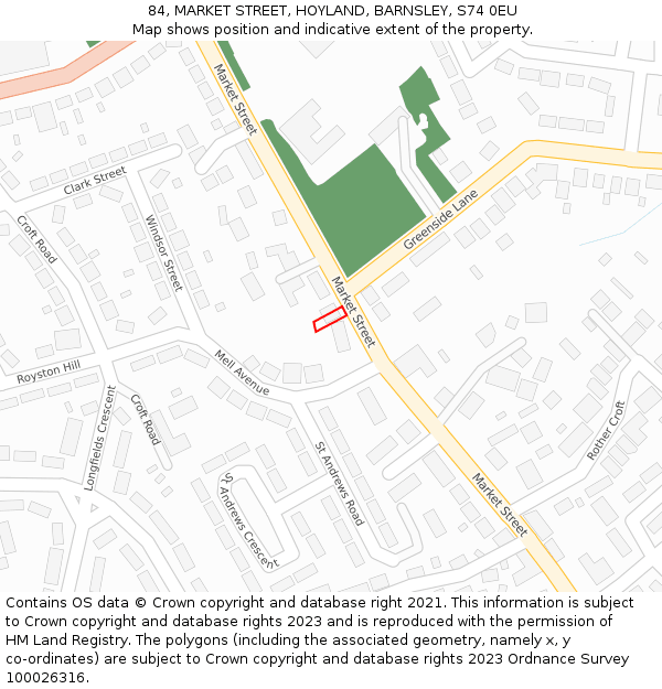 84, MARKET STREET, HOYLAND, BARNSLEY, S74 0EU: Location map and indicative extent of plot