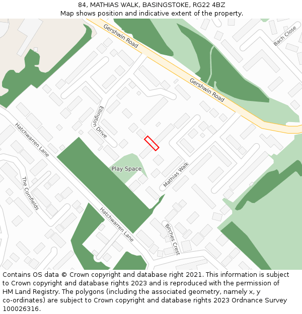 84, MATHIAS WALK, BASINGSTOKE, RG22 4BZ: Location map and indicative extent of plot