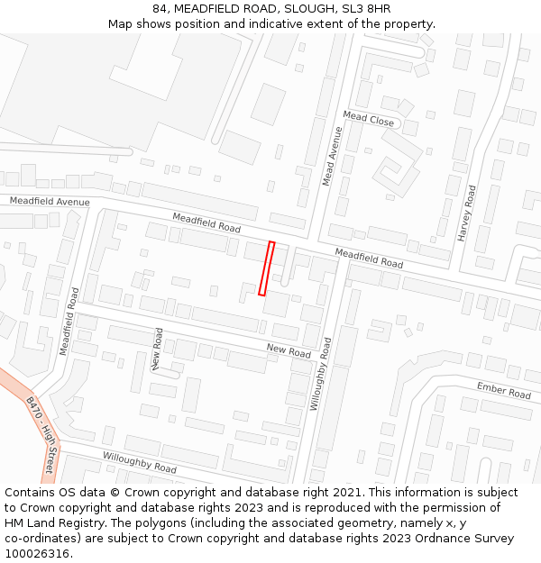 84, MEADFIELD ROAD, SLOUGH, SL3 8HR: Location map and indicative extent of plot