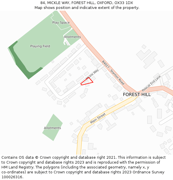 84, MICKLE WAY, FOREST HILL, OXFORD, OX33 1DX: Location map and indicative extent of plot