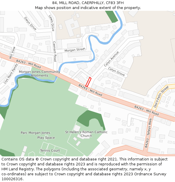 84, MILL ROAD, CAERPHILLY, CF83 3FH: Location map and indicative extent of plot