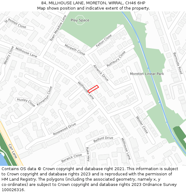 84, MILLHOUSE LANE, MORETON, WIRRAL, CH46 6HP: Location map and indicative extent of plot