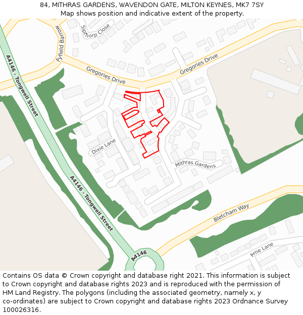 84, MITHRAS GARDENS, WAVENDON GATE, MILTON KEYNES, MK7 7SY: Location map and indicative extent of plot