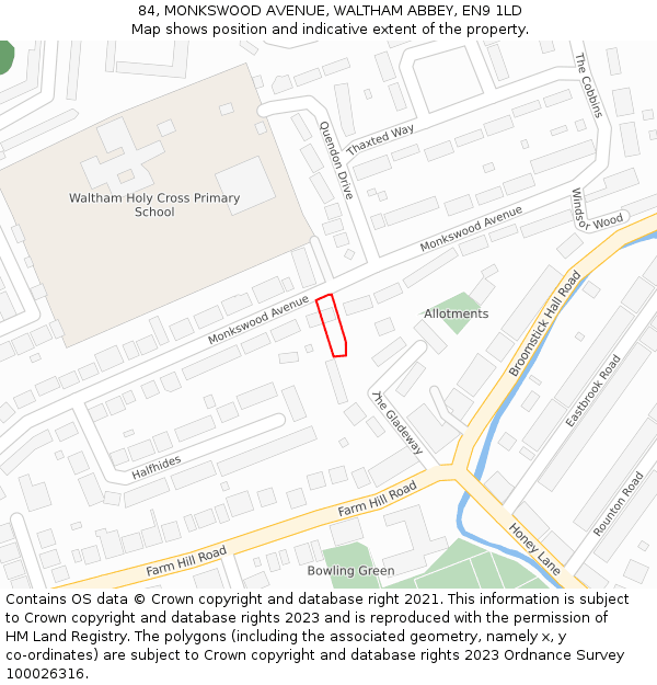 84, MONKSWOOD AVENUE, WALTHAM ABBEY, EN9 1LD: Location map and indicative extent of plot