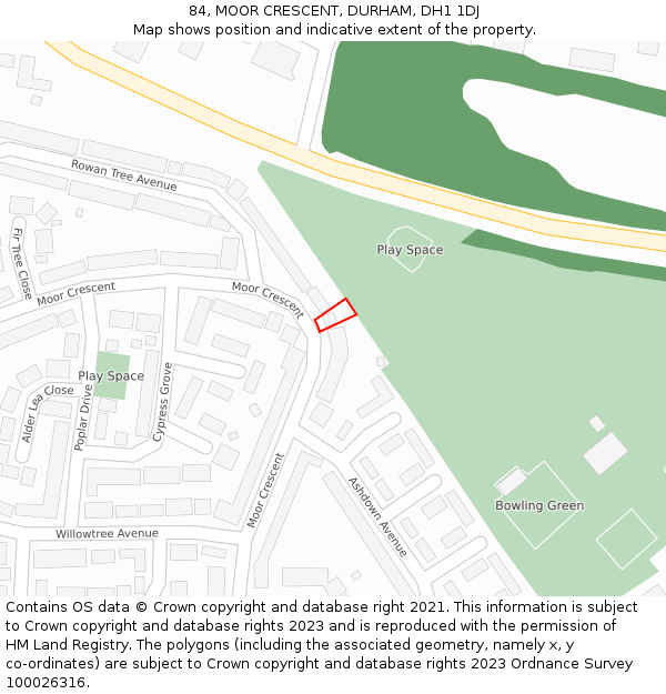 84, MOOR CRESCENT, DURHAM, DH1 1DJ: Location map and indicative extent of plot