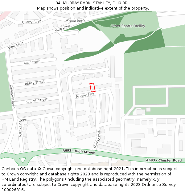 84, MURRAY PARK, STANLEY, DH9 0PU: Location map and indicative extent of plot