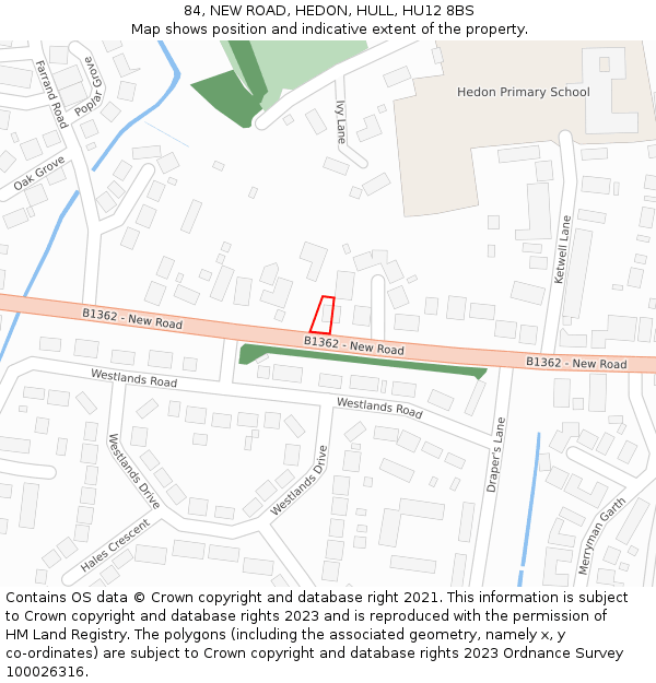 84, NEW ROAD, HEDON, HULL, HU12 8BS: Location map and indicative extent of plot