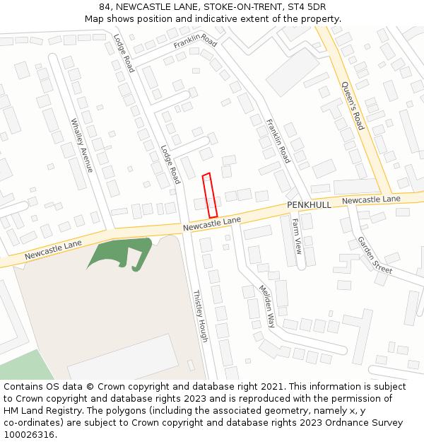 84, NEWCASTLE LANE, STOKE-ON-TRENT, ST4 5DR: Location map and indicative extent of plot