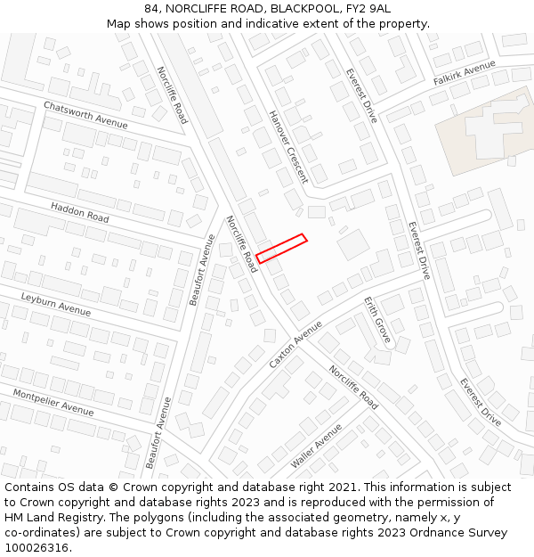 84, NORCLIFFE ROAD, BLACKPOOL, FY2 9AL: Location map and indicative extent of plot