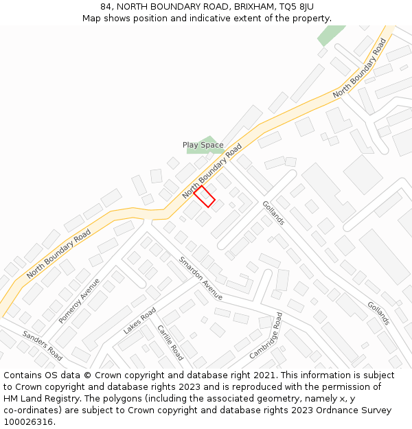 84, NORTH BOUNDARY ROAD, BRIXHAM, TQ5 8JU: Location map and indicative extent of plot