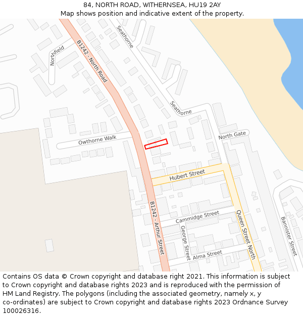 84, NORTH ROAD, WITHERNSEA, HU19 2AY: Location map and indicative extent of plot