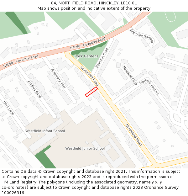 84, NORTHFIELD ROAD, HINCKLEY, LE10 0LJ: Location map and indicative extent of plot