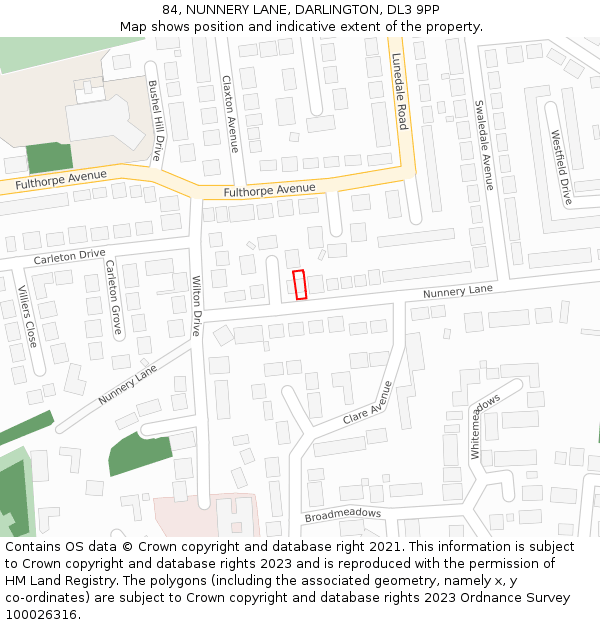 84, NUNNERY LANE, DARLINGTON, DL3 9PP: Location map and indicative extent of plot