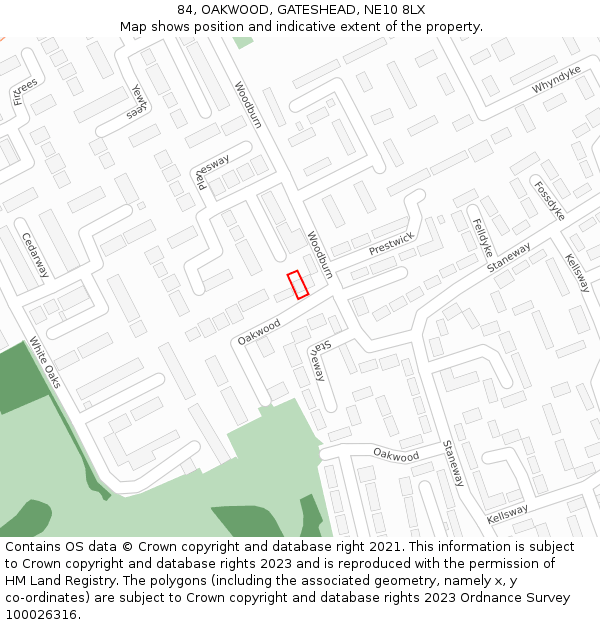 84, OAKWOOD, GATESHEAD, NE10 8LX: Location map and indicative extent of plot