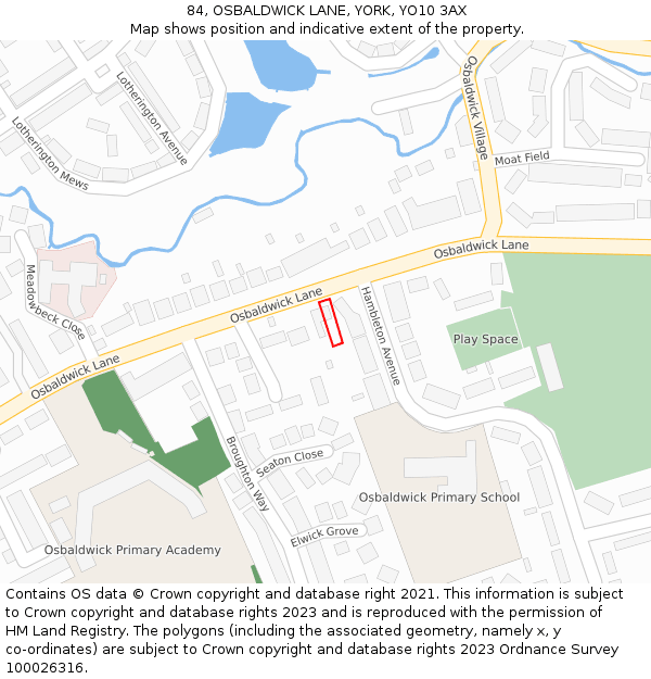 84, OSBALDWICK LANE, YORK, YO10 3AX: Location map and indicative extent of plot