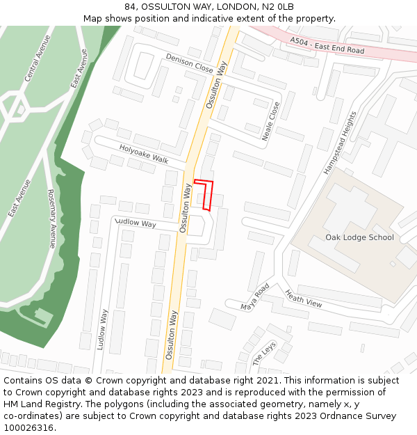 84, OSSULTON WAY, LONDON, N2 0LB: Location map and indicative extent of plot