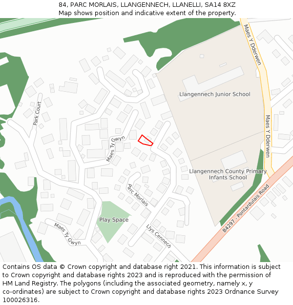 84, PARC MORLAIS, LLANGENNECH, LLANELLI, SA14 8XZ: Location map and indicative extent of plot