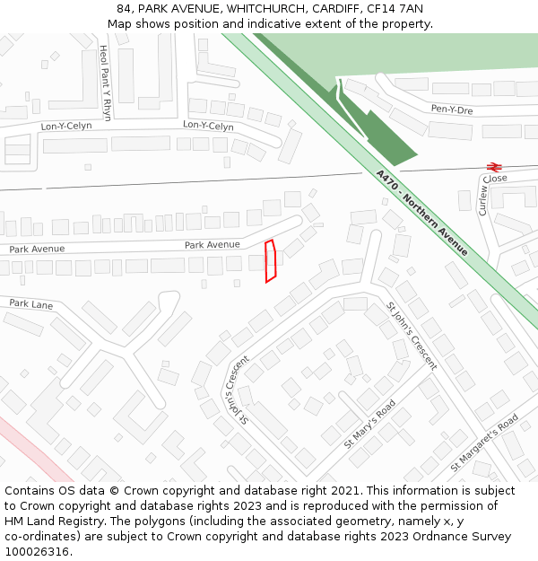 84, PARK AVENUE, WHITCHURCH, CARDIFF, CF14 7AN: Location map and indicative extent of plot