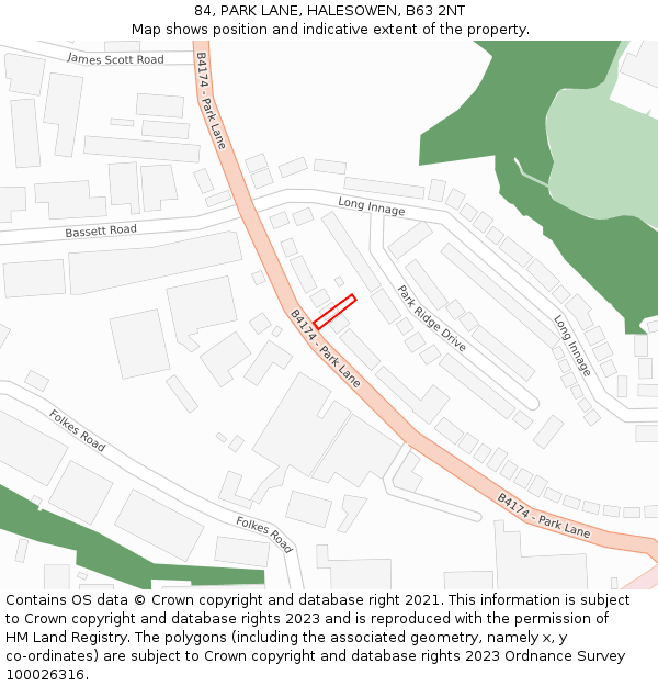 84, PARK LANE, HALESOWEN, B63 2NT: Location map and indicative extent of plot