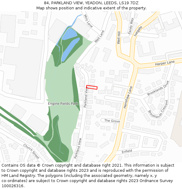 84, PARKLAND VIEW, YEADON, LEEDS, LS19 7DZ: Location map and indicative extent of plot
