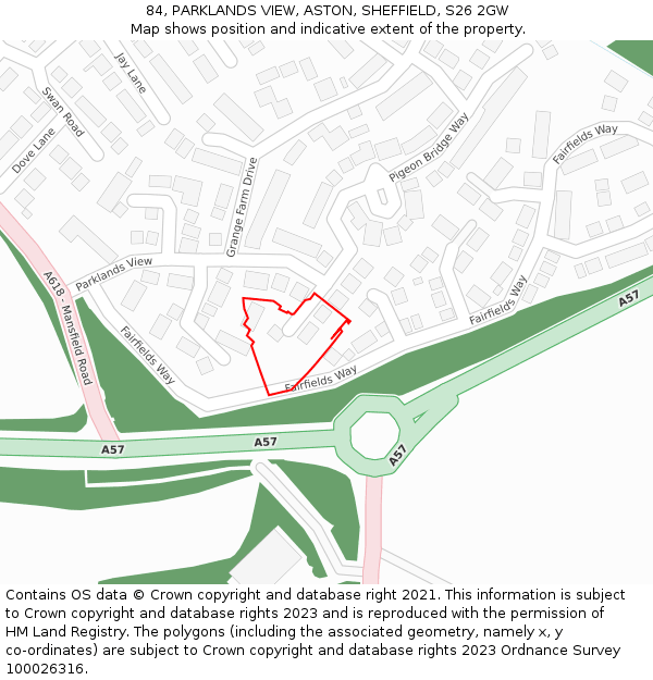 84, PARKLANDS VIEW, ASTON, SHEFFIELD, S26 2GW: Location map and indicative extent of plot